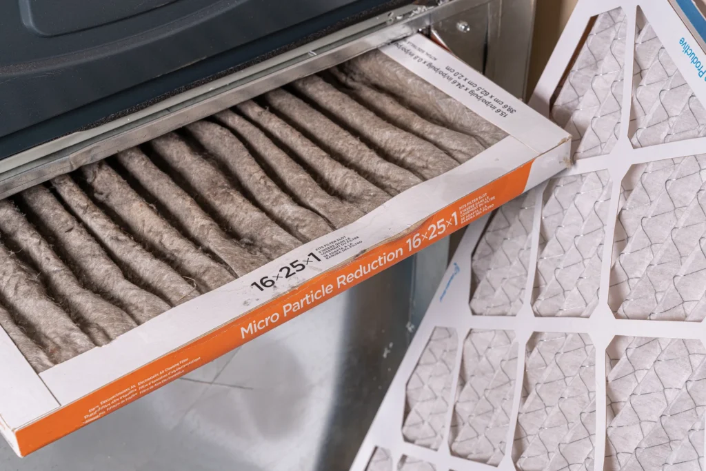 air filter with dust particles attached to it